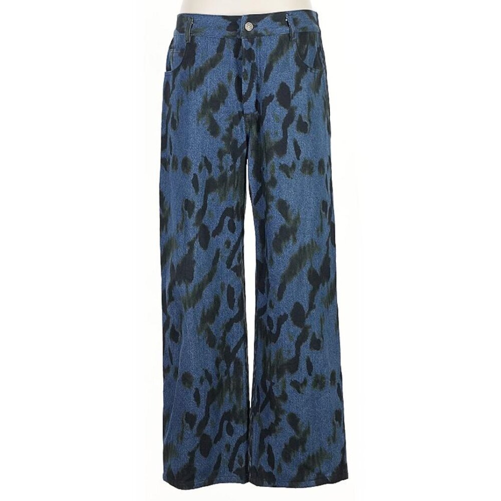No. 6 Store Agatha Pant Blue Pants Print Pattern Straight Ink Blot Brown Ikat